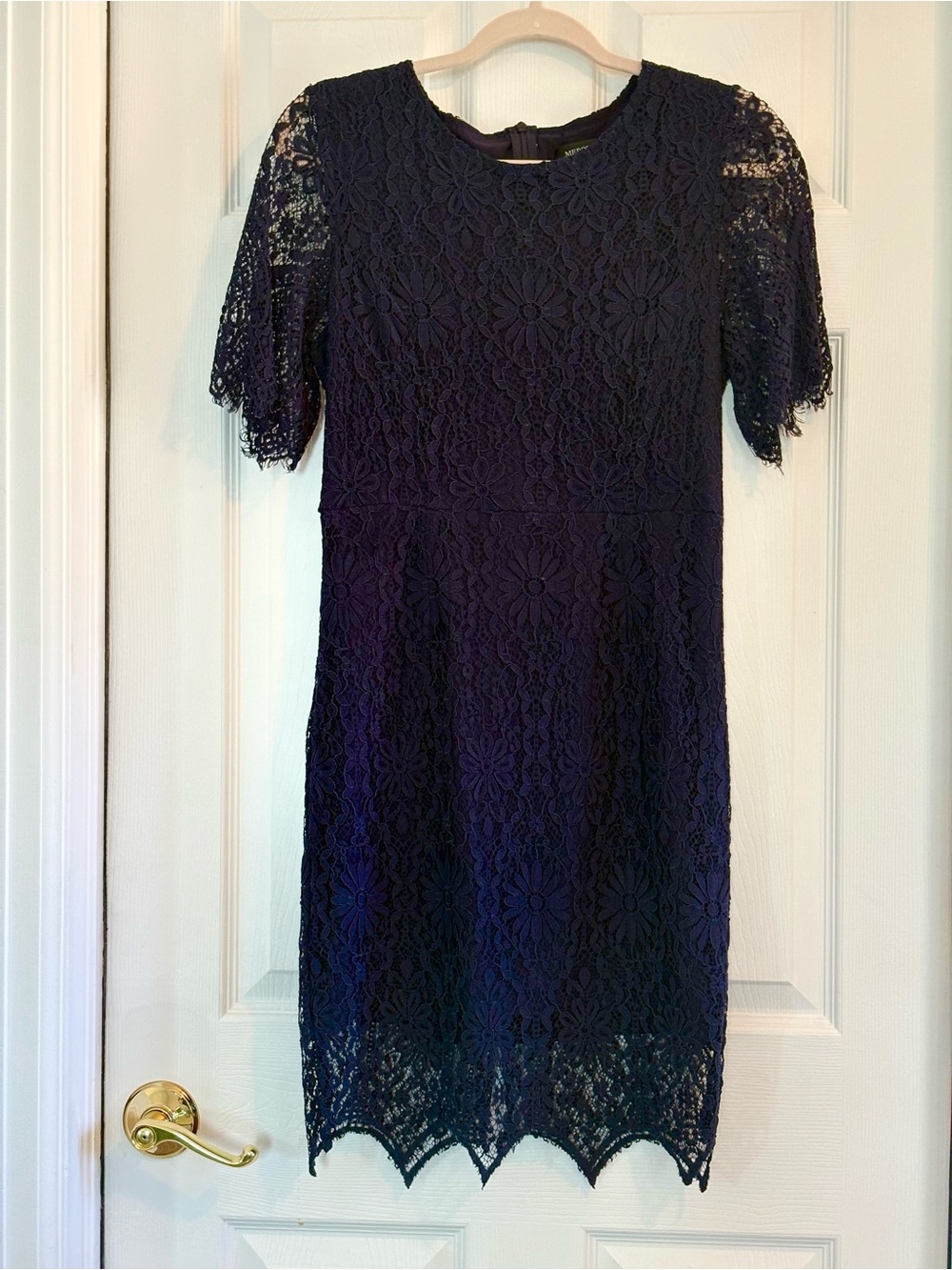MEROKEETY STRETCH LACE LINED MINI DRESS NAVY MEDIUM BACK ZIP PLUS BONUS DRESS